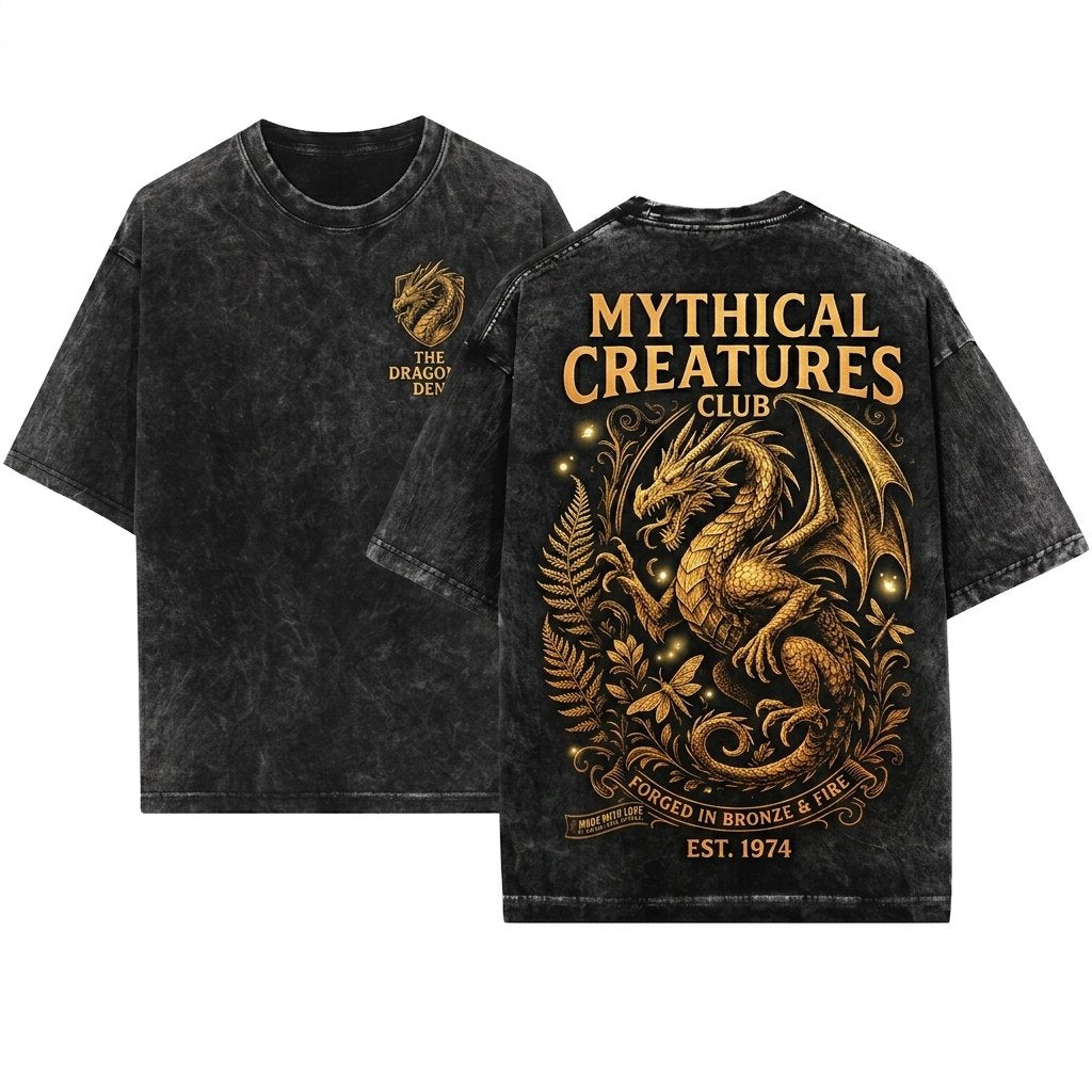 Mythical Medieval Dragon Fantasy Graphic Gothic RPG Gamer Dungeon Master Unisex Wash T-Shirt