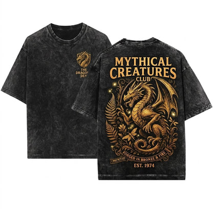 Mythical Medieval Dragon Fantasy Graphic Gothic RPG Gamer Dungeon Master Unisex Wash T-Shirt