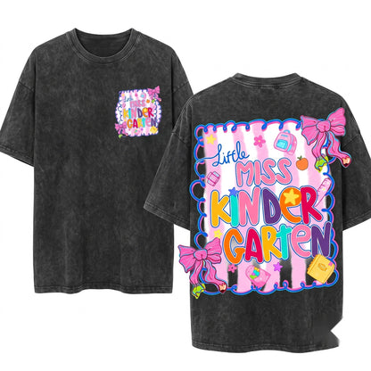 Little Miss Back to School Coquette Cute Grade Level Kindergarten Pre-K 1st 2nd 3rd 5th Girl PNG Bundle Unisex Wash T-Shirt