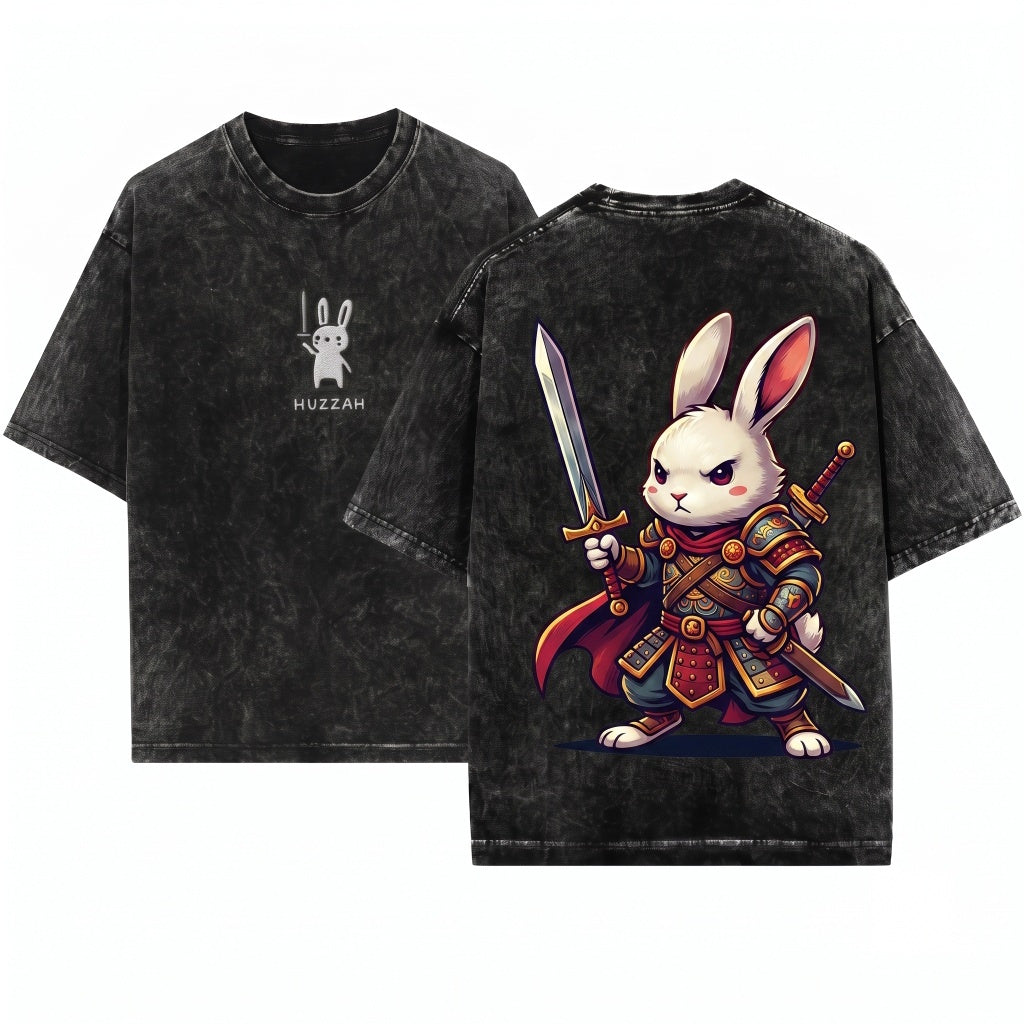 Embroidered Huzzah Cute Bunny Whimsical Animal Funny Medieval Ren Faire Gift Unisex Wash T-Shirt