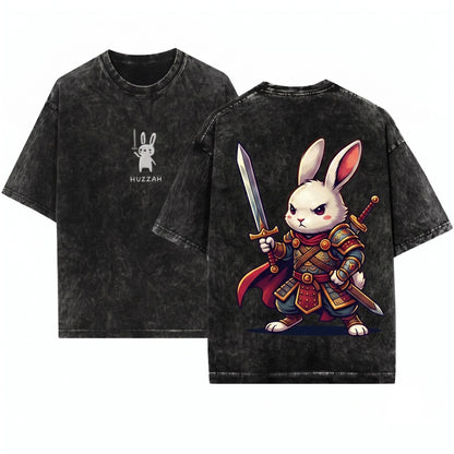 Embroidered Huzzah Cute Bunny Whimsical Animal Funny Medieval Ren Faire Gift Unisex Wash T-Shirt