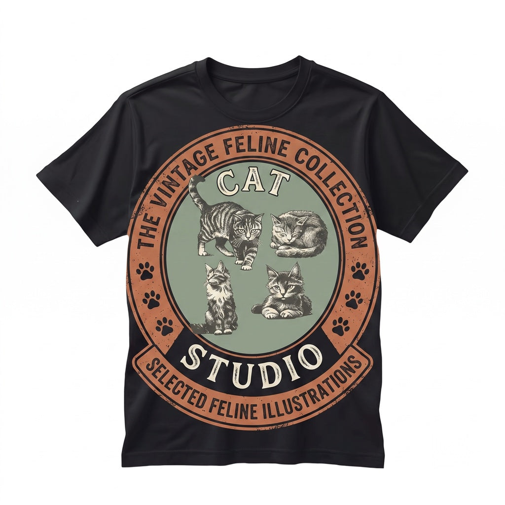 Vintage Cat Grid Minimalist Line Art Graphic Retro Cotton Apparel Unisex TShirt