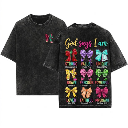 Christian God Says I Am Teacher Coquette Pencil Bow Back To School Graphic Apparel Unisex Wash T-Shirt