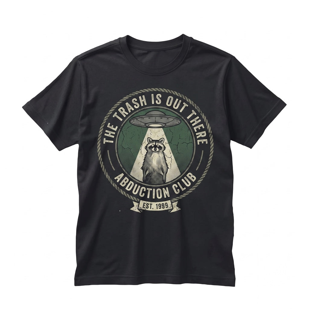 Funny Raccoon Meme Vintage UFO Abduction Graphic Novelty Animal Lover Gift Unisex TShirt
