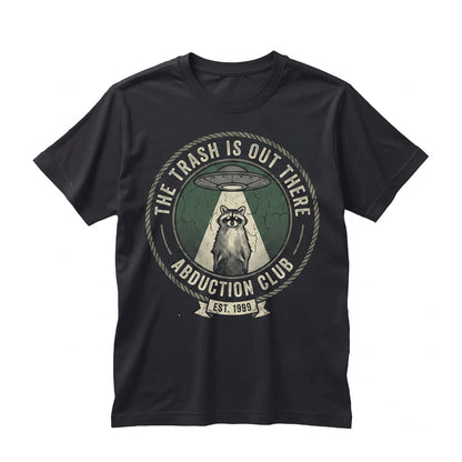 Funny Raccoon Meme Vintage UFO Abduction Graphic Novelty Animal Lover Gift Unisex TShirt
