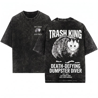 Eat Trash Opossum Possum Animal Funny Humor Cute Vintage Retro Graphic Meme Men Women Unisex Wash T-Shirt