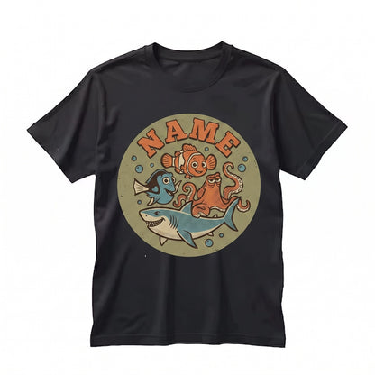 Custom Animated Clownfish Blue Tang Ocean Family Vacation Theme Park Apparel Unisex TShirt