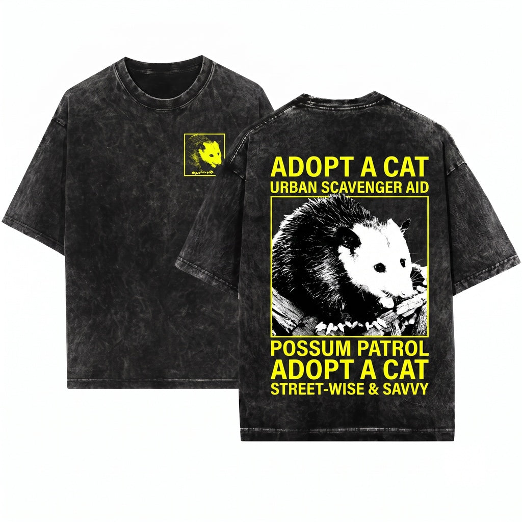 Vintage Adopt A Cat Opossum Graphic Retro Unisex Wash T-Shirt