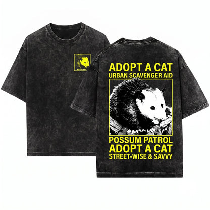 Vintage Adopt A Cat Opossum Graphic Retro Unisex Wash T-Shirt