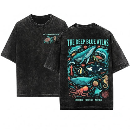 Vintage 90s Retro Ocean Nature Tattoo Sea Animal Whale Orca Turtle Dolphin Gift Unisex Wash T-Shirt