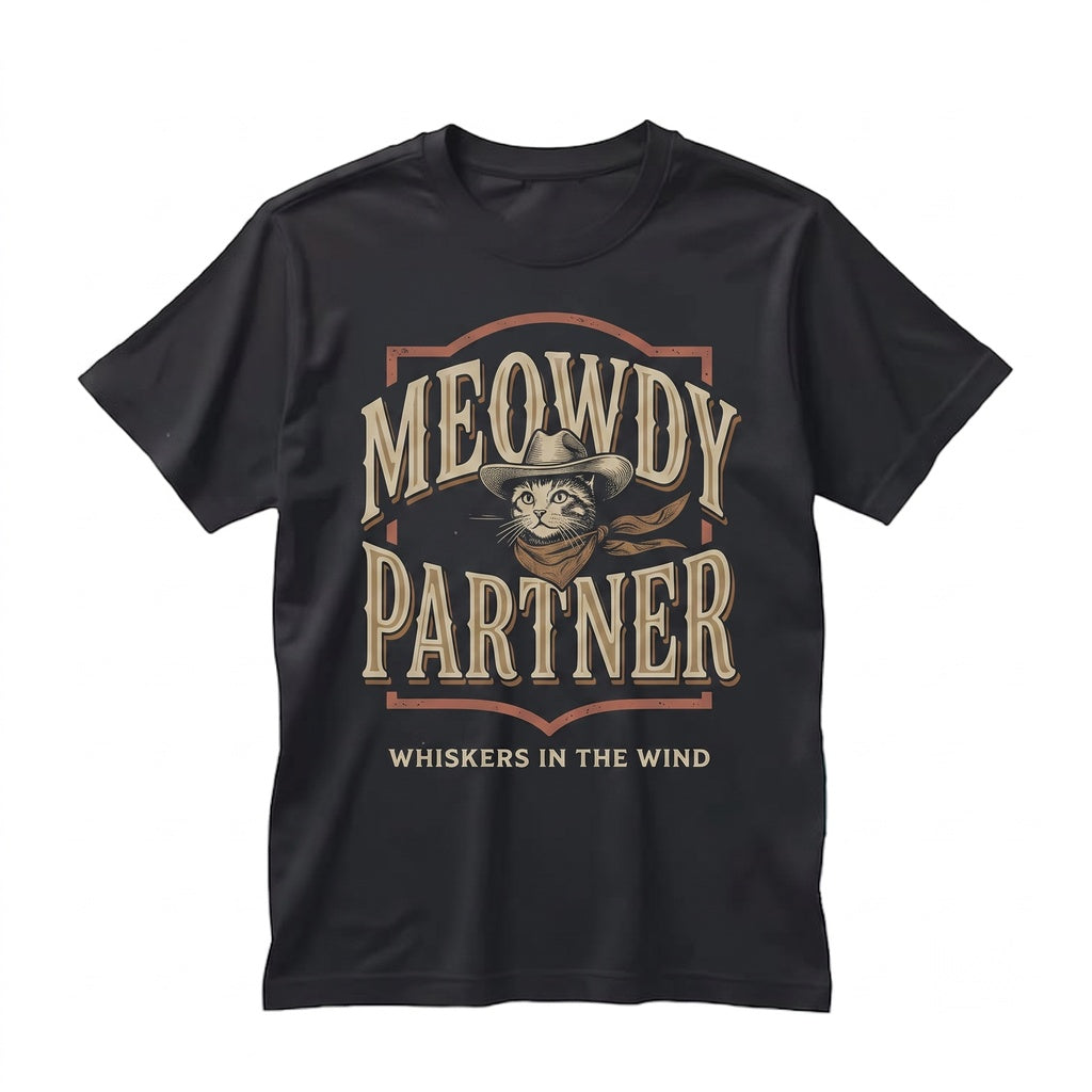 Meowdy Partner Funny Cowboy Cat Graphic Dad Gift Western Meme Unisex TShirt
