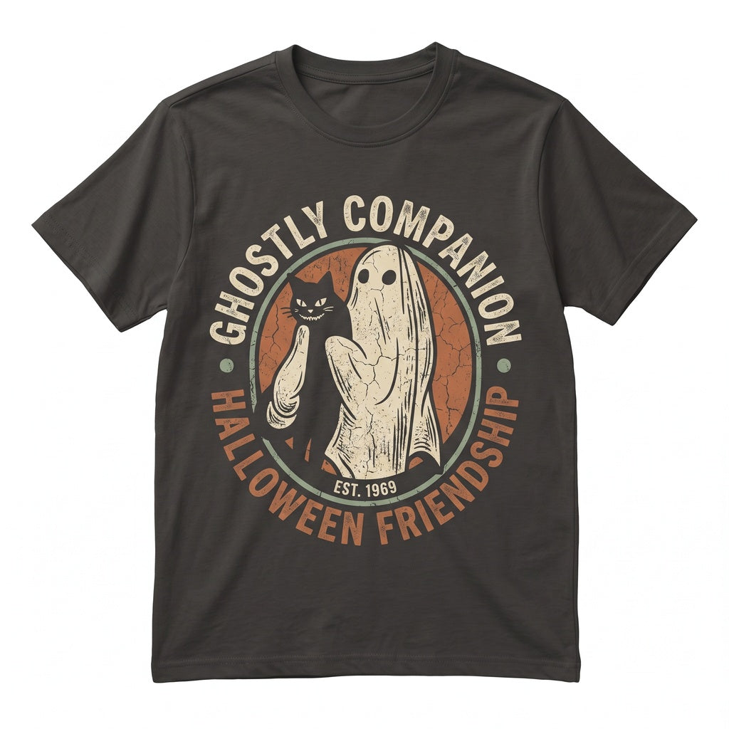 Funny Halloween Cute Black Cat Ghost Spooky Season Graphic Apparel Unisex TShirt