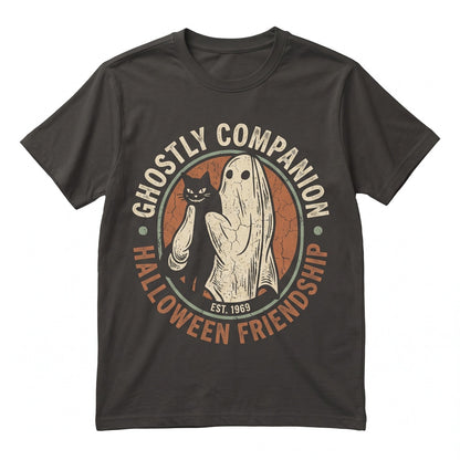 Funny Halloween Cute Black Cat Ghost Spooky Season Graphic Apparel Unisex TShirt