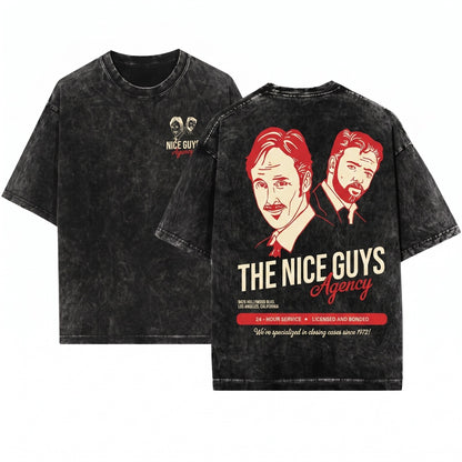 Nice Guys Agency Funny Cult Classic Movie Graphic Back Print Unisex Wash T-Shirt