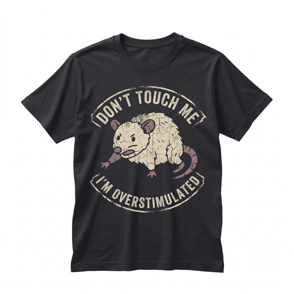 Overstimulated Feral Possum Embroidered Funny Mental Health Humor Chaotic Animal Gift Unisex TShirt