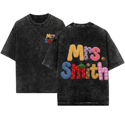Custom Name Teacher Back To School Gift Gingham Strawberry Floral Faux Patchwork Unisex Wash T-Shirt