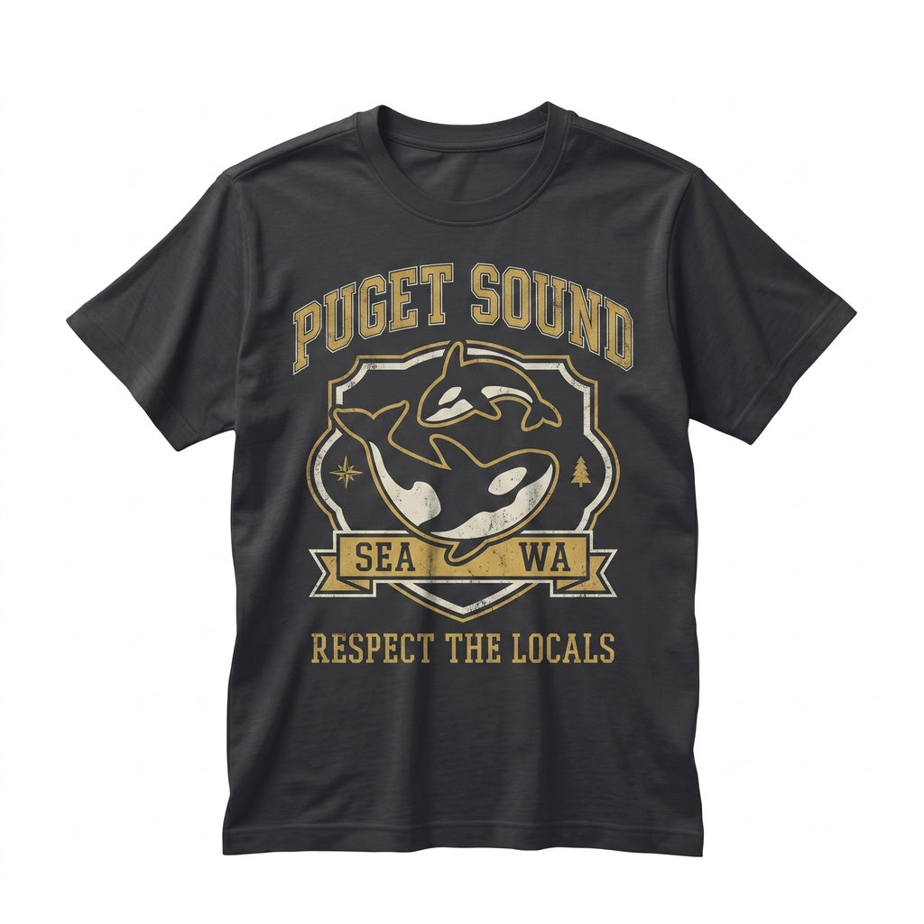 Respect The Locals Puget Sound Orcas Seattle Washington Pacific Northwest Nature Lovers Embroidered Gift Unisex TShirt
