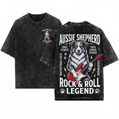 Australian Shepherd Aussie Guitar Music Lover Funny Rock Dog Mom Dad Gift Unisex Wash T-Shirt