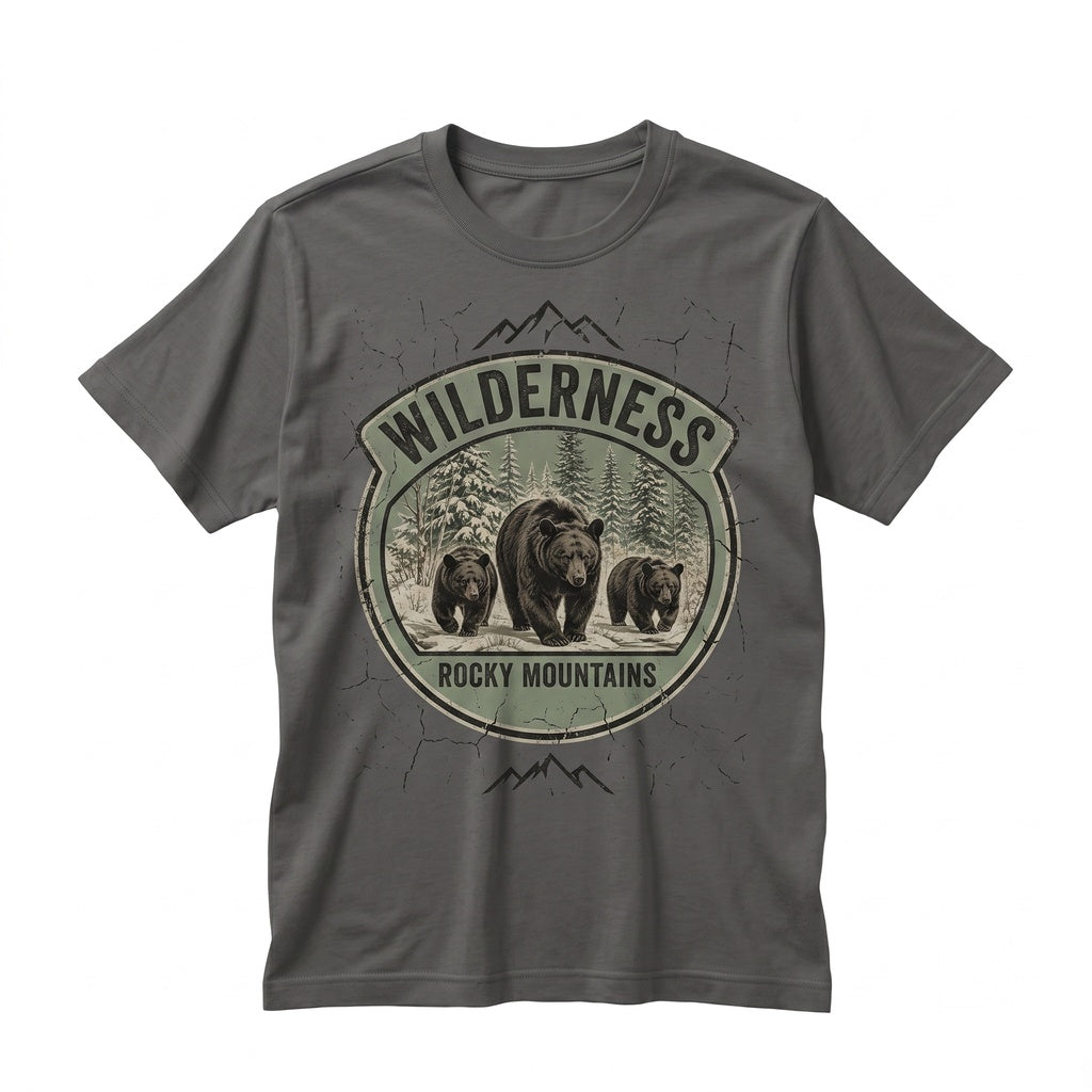 Black Bear Family Snowy Forest Wildlife Nature Graphic Unisex TShirt