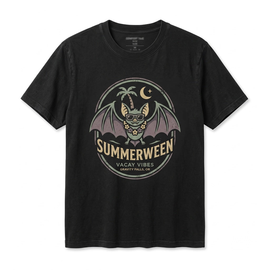 Summerween Bats Beach Vacation Spooky Halloween Tropical Drinks Unisex TShirt