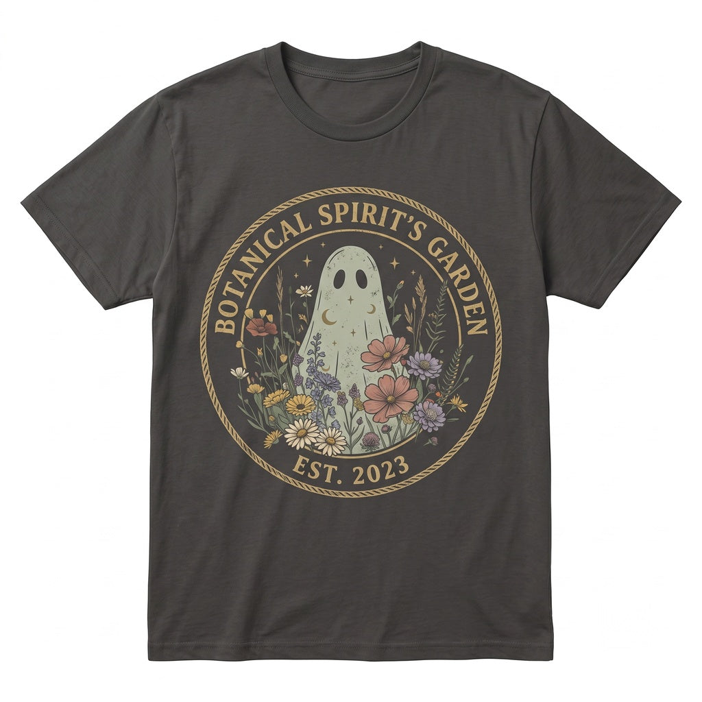 Ghost Floral Crescent Moon Stars Spooky Wildflower Halloween Botanical Graphic Unisex TShirt