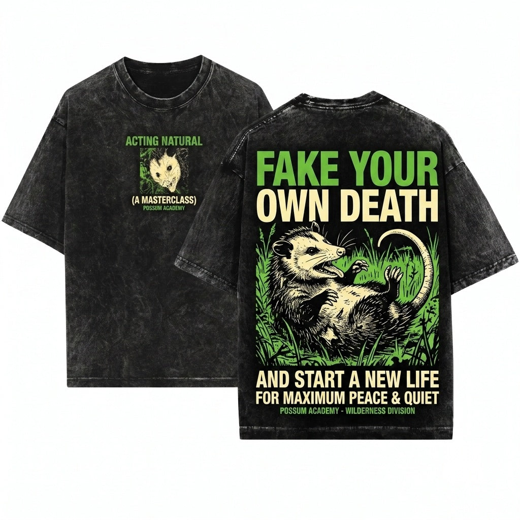 Fake Your Death Opossum Green Vintage Unisex Wash T-Shirt