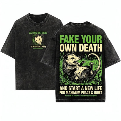 Fake Your Death Opossum Green Vintage Unisex Wash T-Shirt