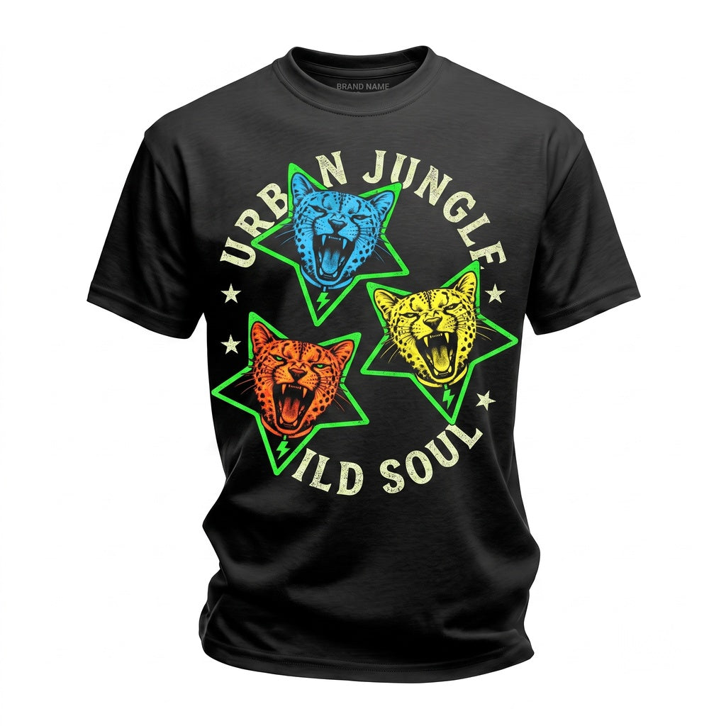 Vintage Roaring Leopard Retro Star Graphic Punk Rock Wild Cat Edgy Lightning Unisex TShirt