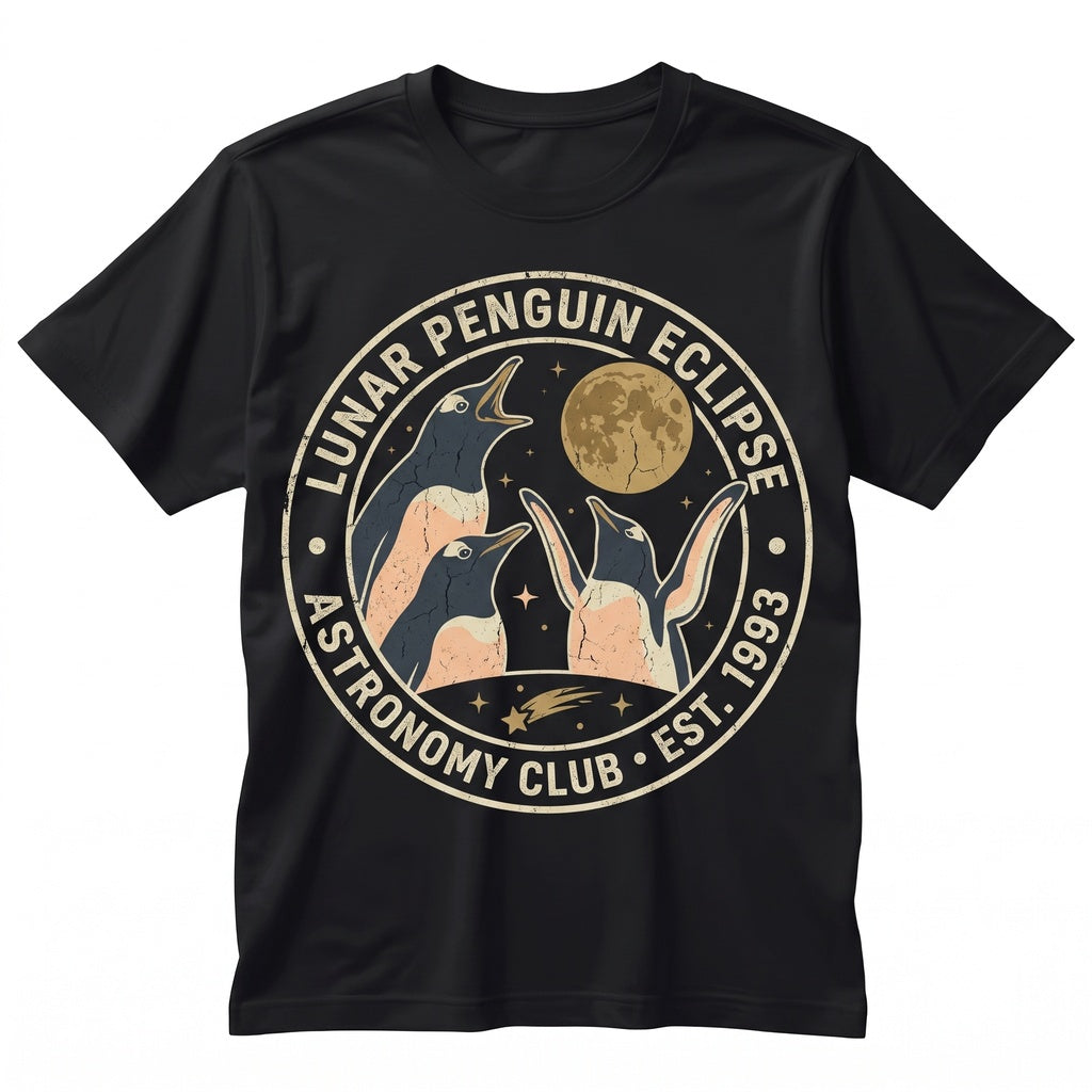Three Gentoo Penguin Moon Funny Cute Vintage Antarctic Bird Lover Unisex TShirt
