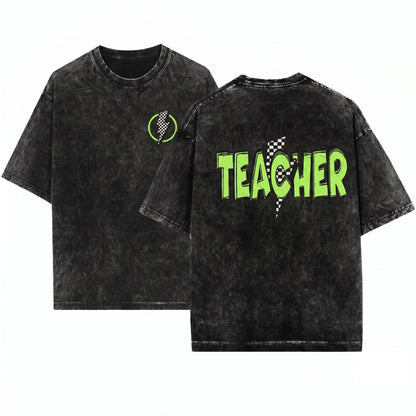 Retro Neon Teacher Appreciation Back to School Gift Teach Summer Break Unisex Wash T-Shirt