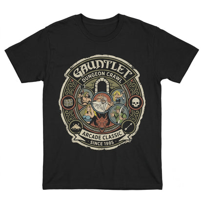 Vintage Arcade Warrior Dungeon Crawler Graphic Print Cotton Black Unisex TShirt