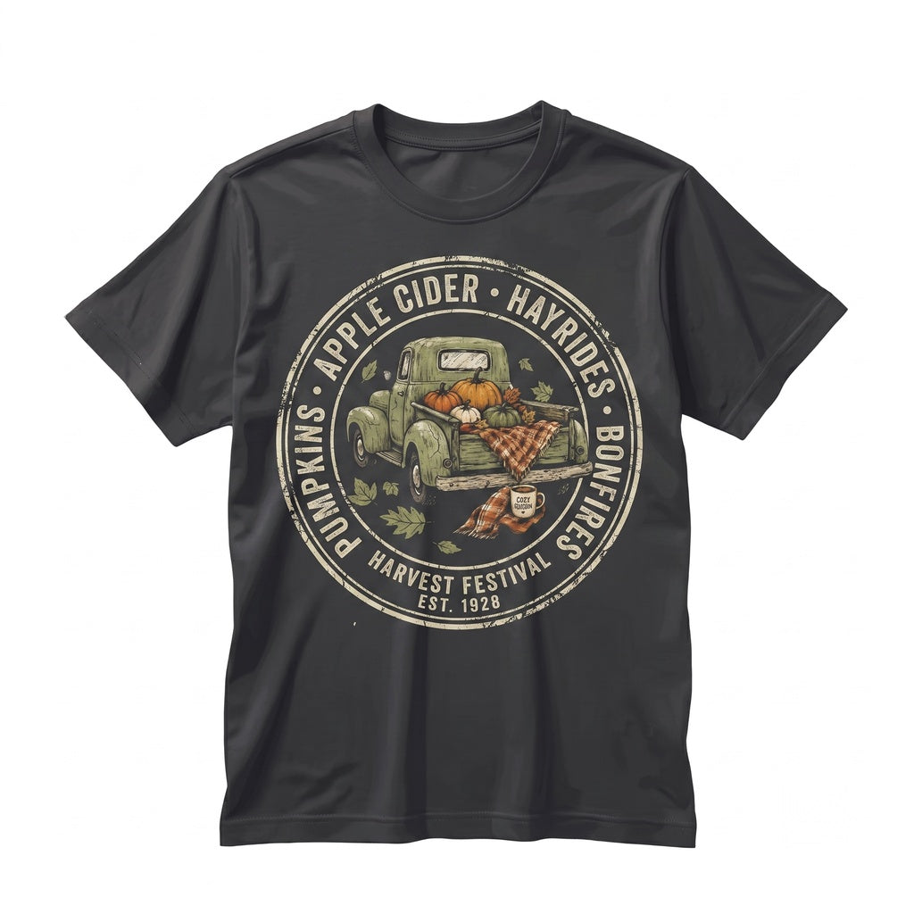 Vintage Pumpkin Truck Cozy Autumn Graphic Crewneck Farmhouse Harvest Thanksgiving Pullover Unisex TShirt
