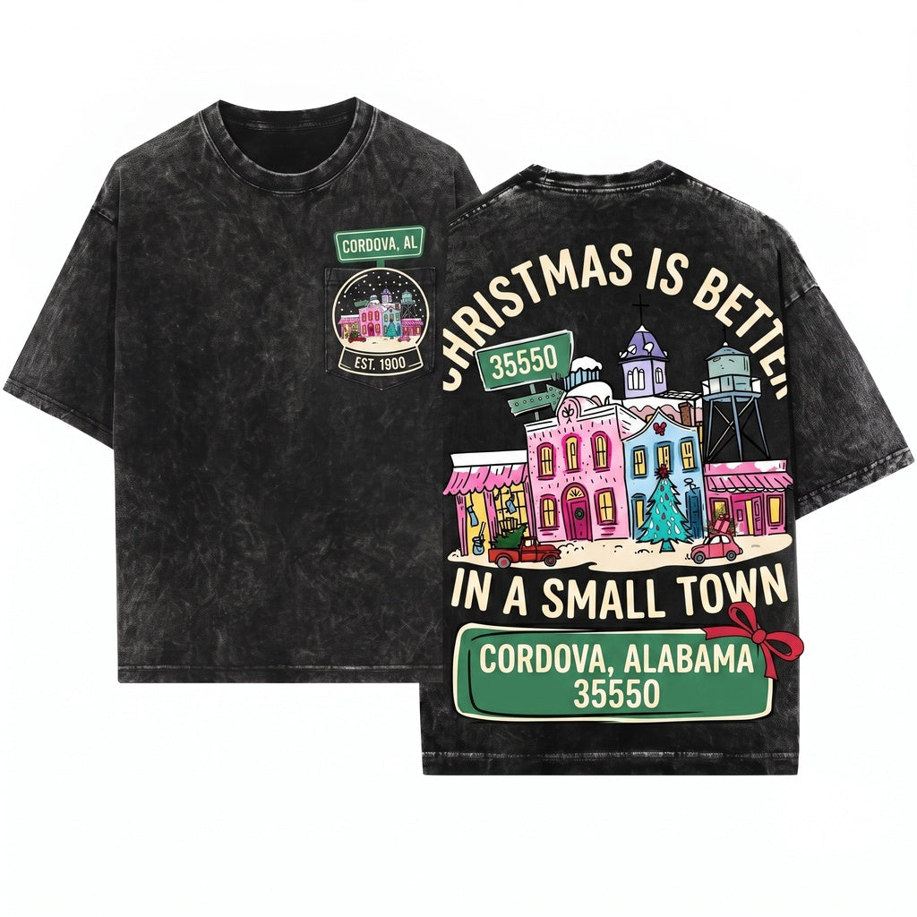 Cute Small Town Snow Globe Zipcode Holiday Winter Scene Sublimation Christmas Unisex Wash T-Shirt