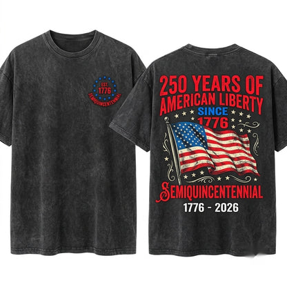 250 Years Patriotic America Semiquincentennial USA Front Back Unisex Wash T-Shirt