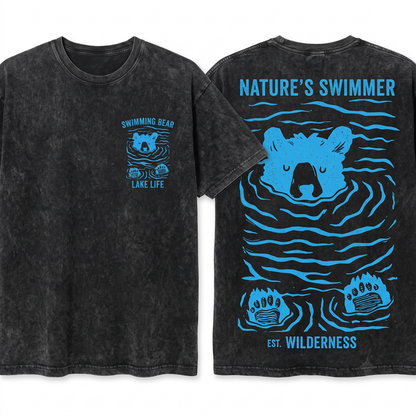 Minimalist Linocut Bear Graphic Tee - Pastel Nature Wildlife Art Unisex Heavyweight Garment-Dyed T-Shirt