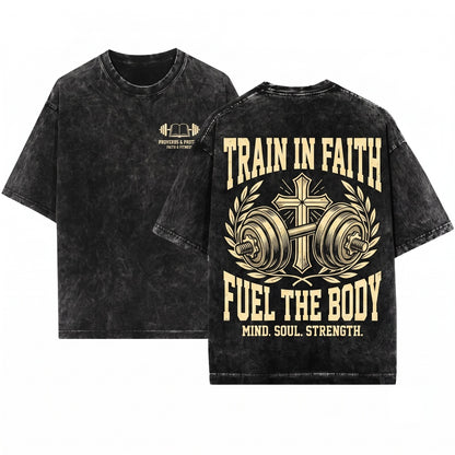 Proverbs and Protein Funny Faith Gym Fitness Athletic Graphic Apparel Unisex Wash T-Shirt