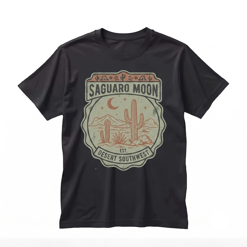 Classic Desert Night Cactus Graphic Moonlit Southwest Landscape Rustic Western Nature Unisex TShirt