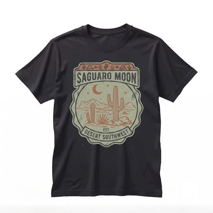Classic Desert Night Cactus Graphic Moonlit Southwest Landscape Rustic Western Nature Unisex TShirt