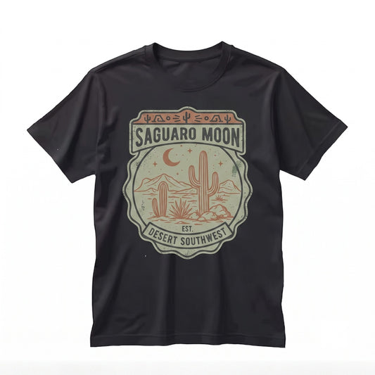 Classic Desert Night Cactus Graphic Moonlit Southwest Landscape Rustic Western Nature Unisex TShirt