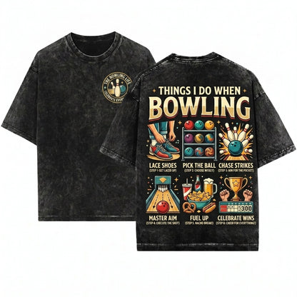 Funny Retro Bowling Humor - Colorful Strike Graphics Cotton Adult S-XL Unisex Wash T-Shirt