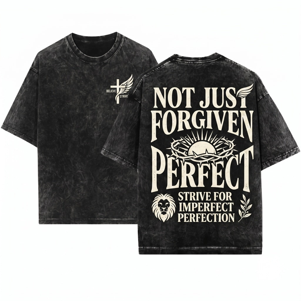 Not Perfect Just Forgiven Christian Religious Faith Quote Unisex Wash T-Shirt