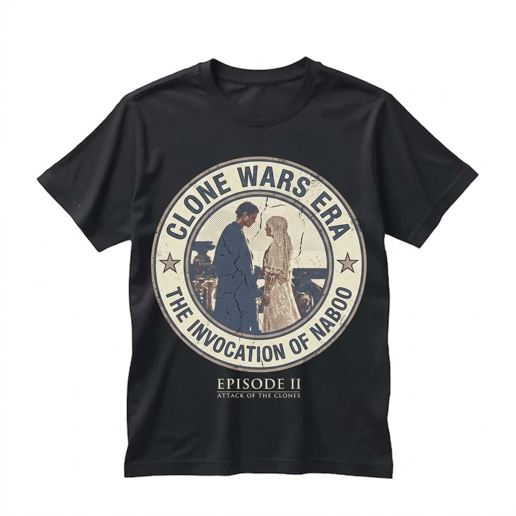 Vintage Anakin Skywalker Padme Amidala Graphic Sci-Fi Wedding AOTC Romance Unisex TShirt