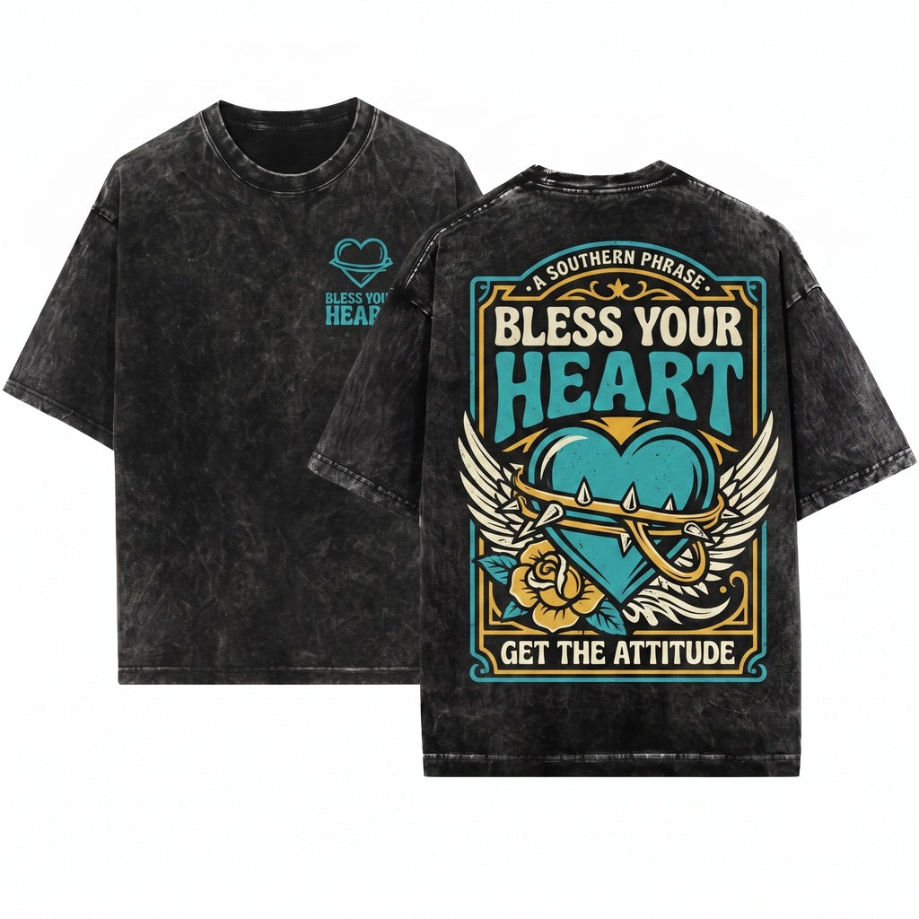 Bless Your Heart Sassy Funny Black Graphic Snapback Trucker Baseball Cap Unisex Wash T-Shirt