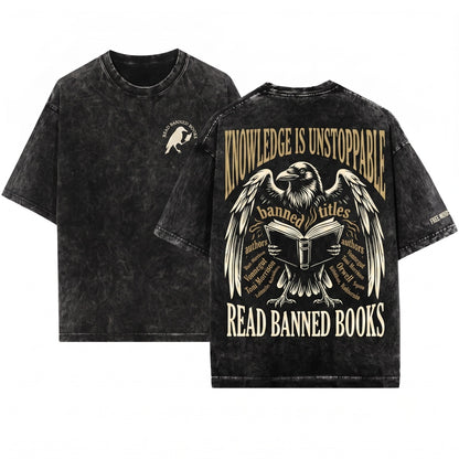 Embroidered Read Banned Books Edgar Allan Poe Crow Cozy Reader Librarian English Teacher Gift Unisex Wash T-Shirt