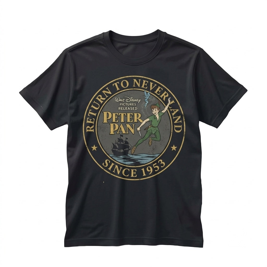 Vintage 1953 Peter Pan Movie Captain Hook Neverland World Trip Graphic Unisex TShirt