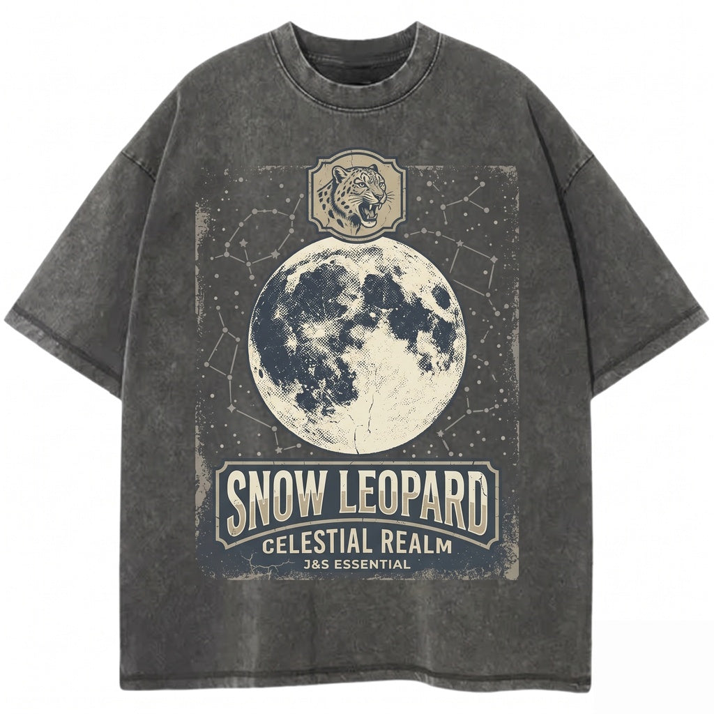 Vintage Snow Leopard Moon Retro Graphic Big Cat Lovers Funny Oversized Unisex TShirt
