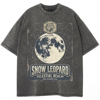 Vintage Snow Leopard Moon Retro Graphic Big Cat Lovers Funny Oversized Unisex TShirt