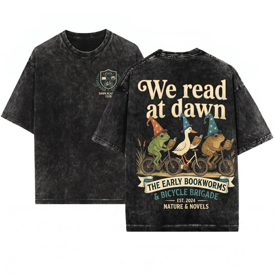 We Read At Dawn Book Lover Witchy Animal Frog Goose Toad Cottagecore Cozy Club Unisex Wash T-Shirt