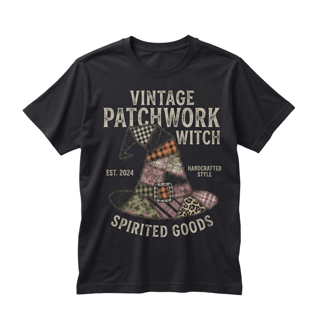 Faux Patchwork Witch Hat Graphic Halloween Spooky Season Sweatshirt Witchy Vibes Unisex TShirt