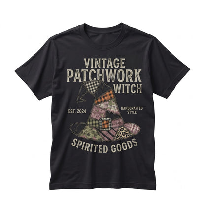 Faux Patchwork Witch Hat Graphic Halloween Spooky Season Sweatshirt Witchy Vibes Unisex TShirt